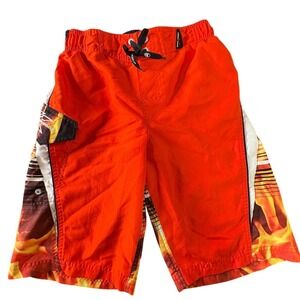 ZeroXposur Swim Trunks Kids Size M 10/12 Orange EUC Flame Print Board Shorts